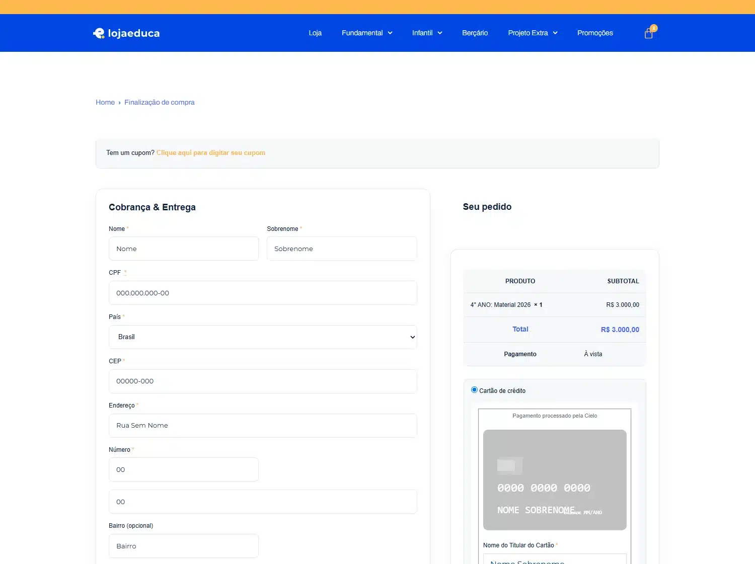 Tela de finalização com dados de cobrança e pagamento